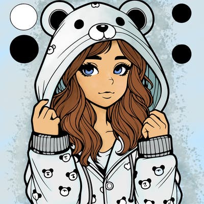 realistic girl in a animal pjs hoodie