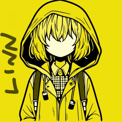 little anime girl in a raincoat her hair is covering her eyes she has a lighter
