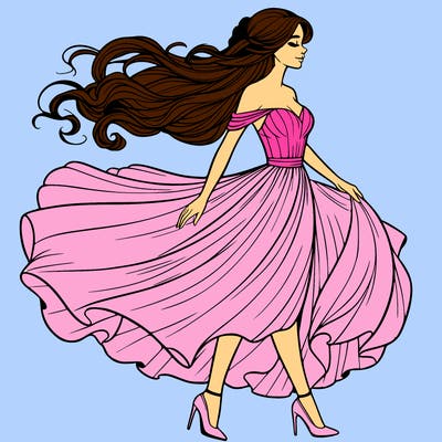 realistic woman in a dress flowing in the wind