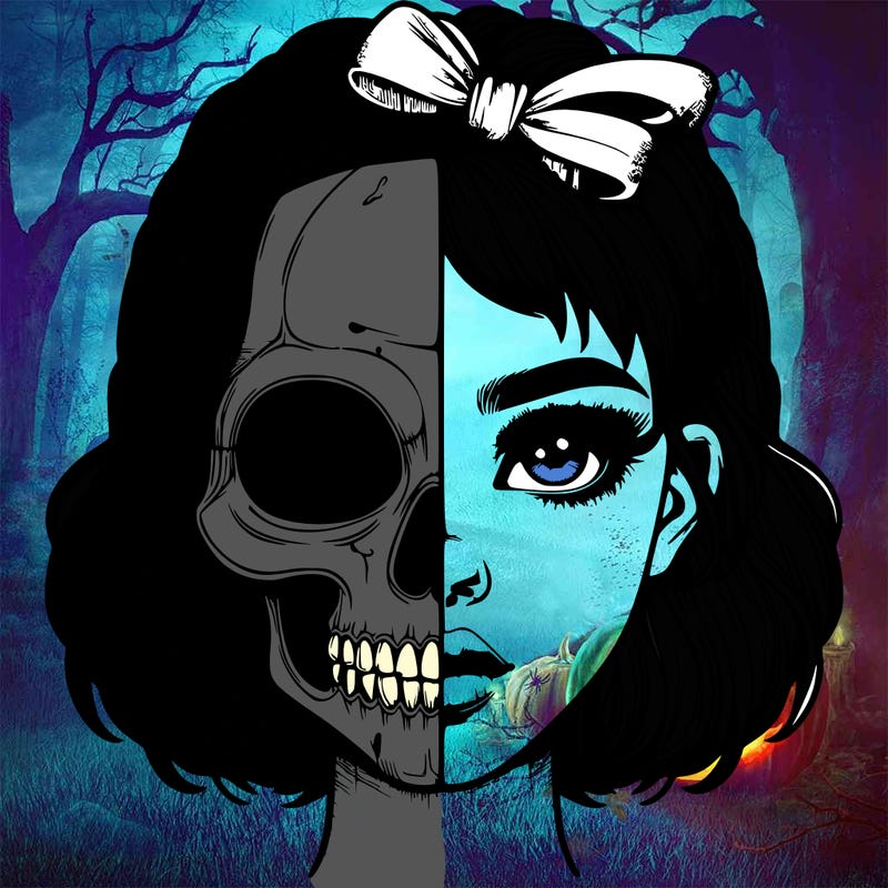 realistic girl with half skull mask