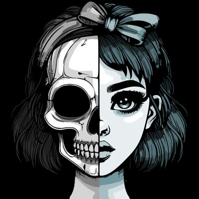 realistic girl with half skull mask