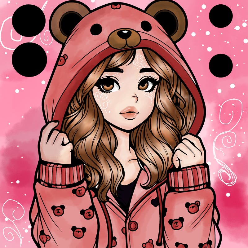 realistic girl in a animal pjs hoodie