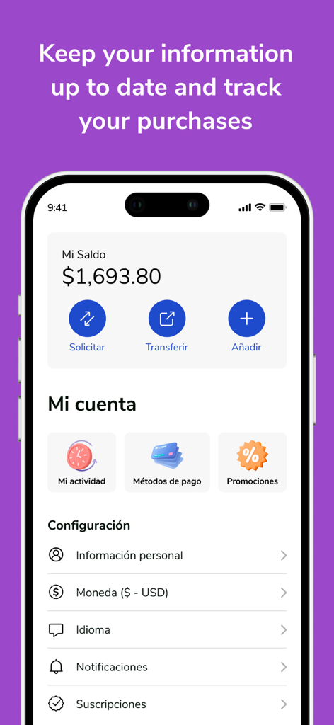 Cuballama has it all - Cuballama-App-Benutzerprofilbildschirm mit Kontostand und persönlichen Konfigurationseinstellungen