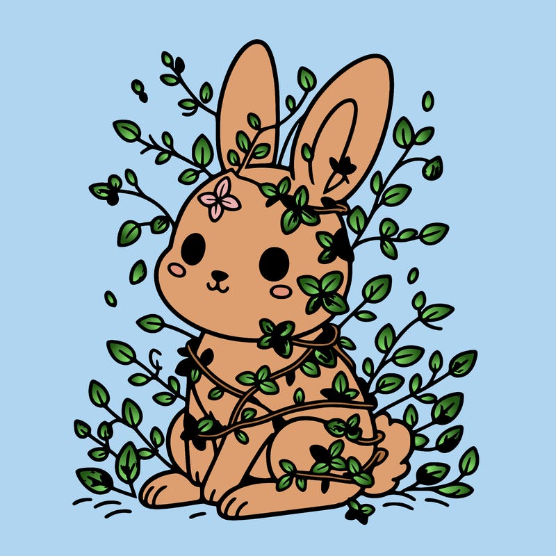 rabbit covered in vines