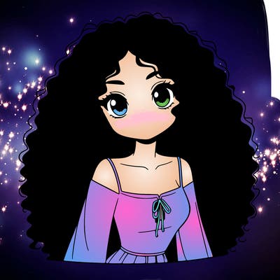 a black anime girl with long afro hair