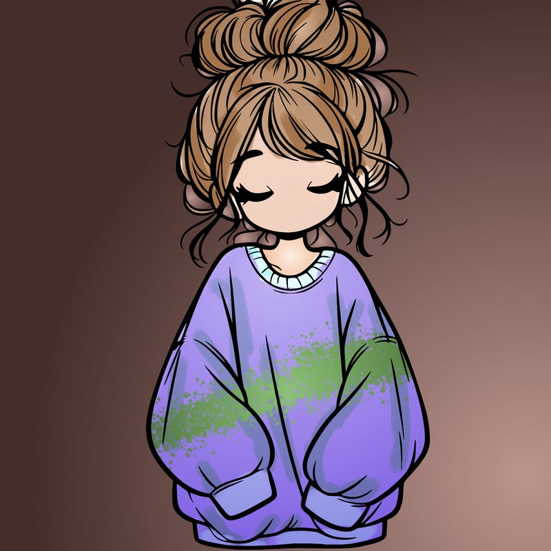 girl with baggy sweatshirt and messy bun