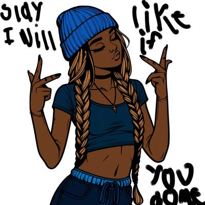 realistic teenage girl with braids and a beanie and crop top doing 🫶🏼