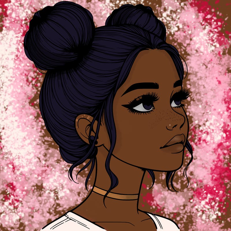 realistic girl with buns on the top of her head