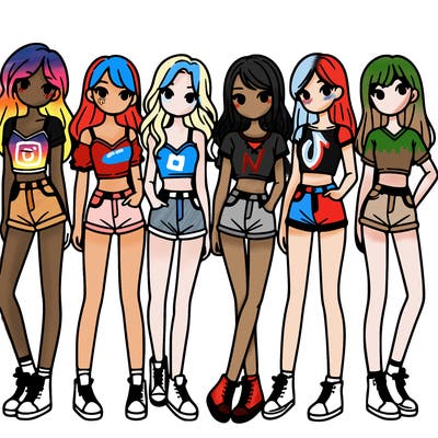 a group of girls wearing crop tops and shorts