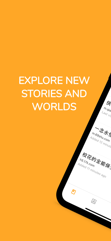 Readibu - Chinese novel reader - Readibu app screen with text explore new stories and worlds and a list of Chinese web novels
