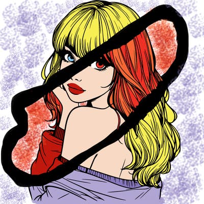 realistic girl with bangs looking over her shoulder