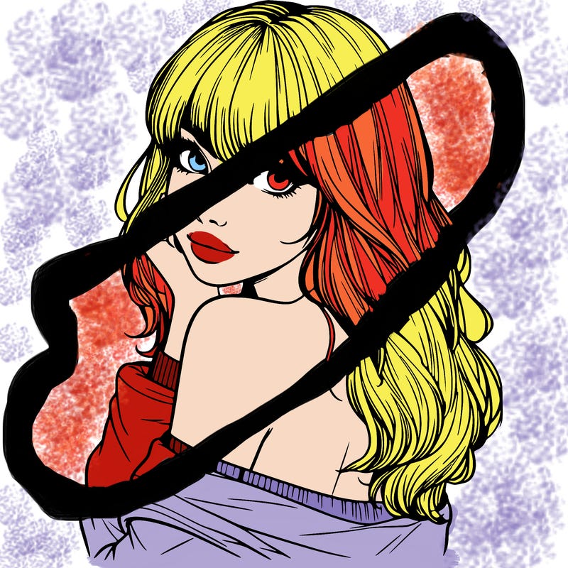 realistic girl with bangs looking over her shoulder