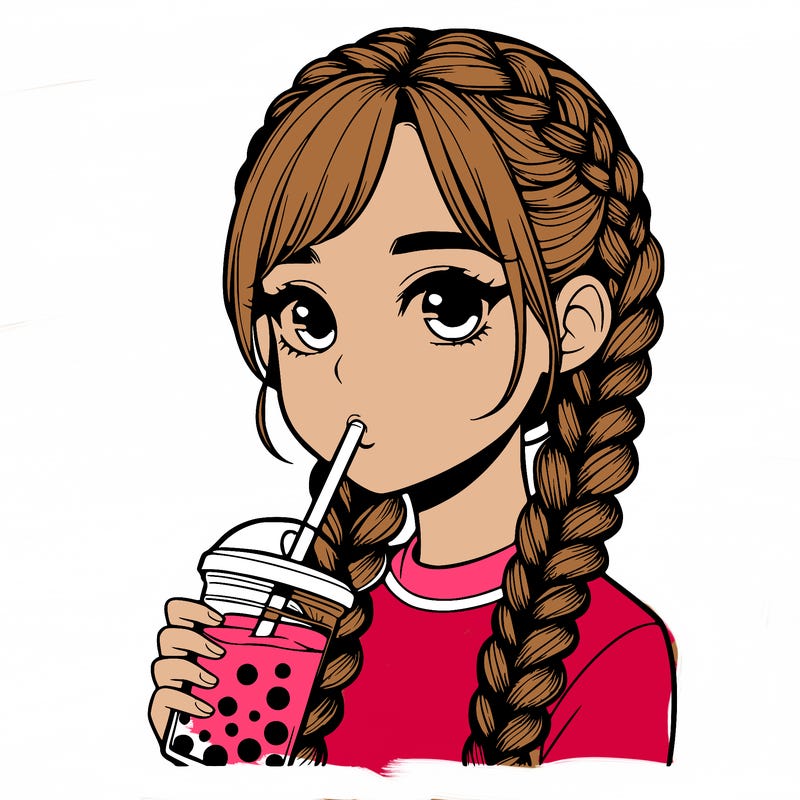 realistic girl with braided hair drinking boba