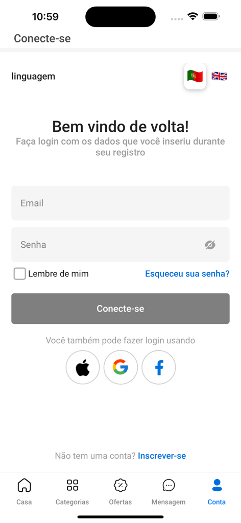Login screen of the Buitanda B2B marketplace app showing email fields and social login options.
