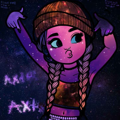 realistic teenage girl with braids and a beanie and crop top doing 🫶🏼