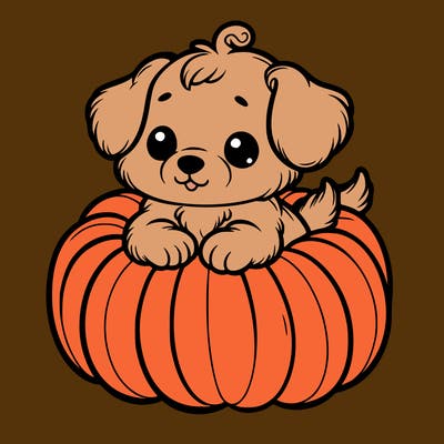 cute little puppy in a pumpkin
