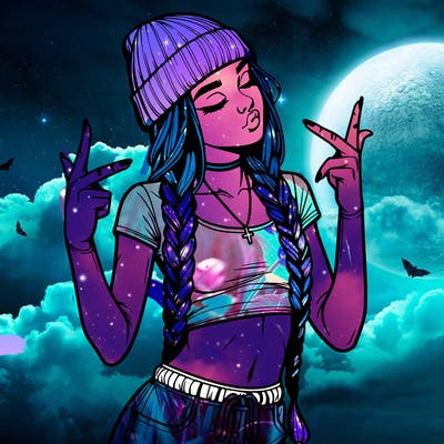 realistic teenage girl with braids and a beanie and crop top doing 🫶🏼