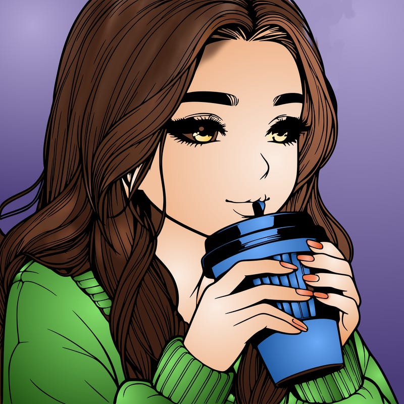 realistic girl drinking coffee