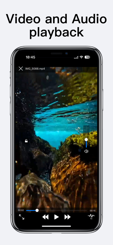 Smartphone screen demonstrating video and audio playback functionality in the Unzip app.