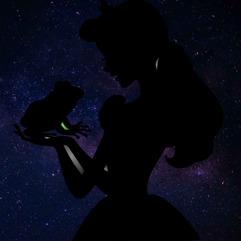 a shadow of a princess holding a frog realistic