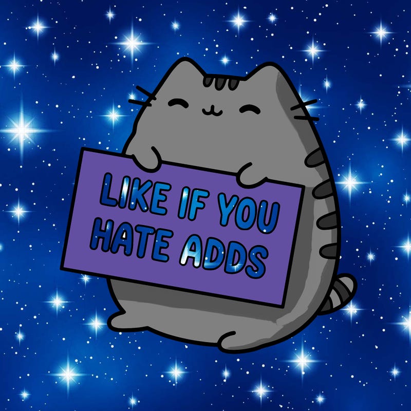 a kawii pusheen cat holding a sign that says like if you hate adds