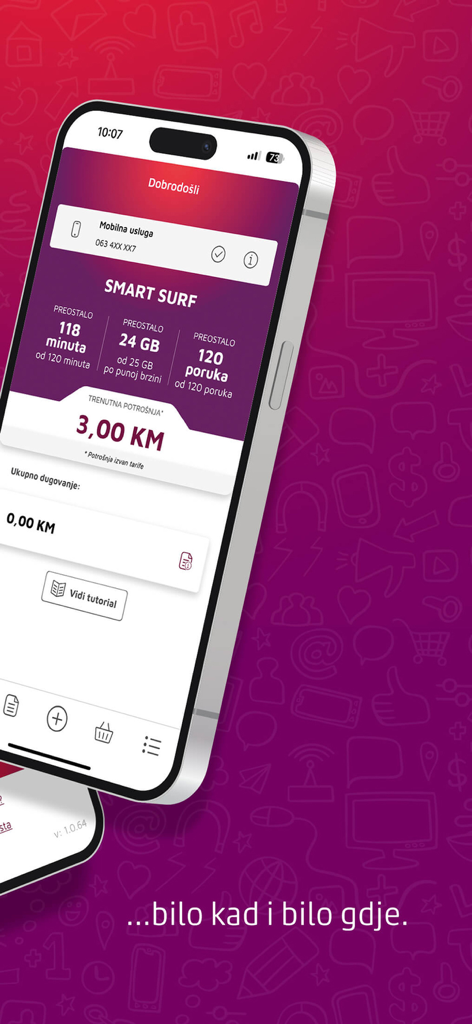 Moj ERONET - Moj ERONET app dashboard showing mobile data usage and balance