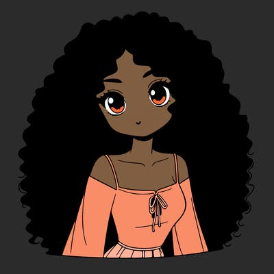 a black anime girl with long afro hair