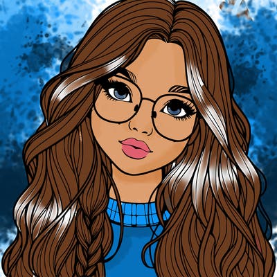 girl with long hair and freckles and glasses realistic
