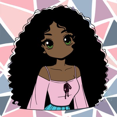 a black anime girl with long afro hair