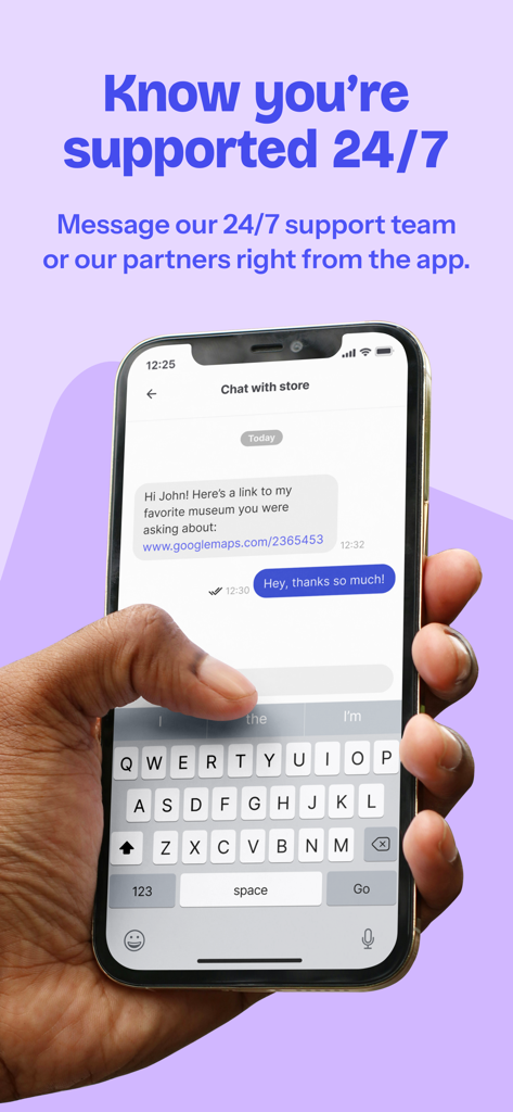 24時間年中無休の顧客およびパートナーサポートのためのBounceアプリのアプリ内チャットを表示するスマートフォン