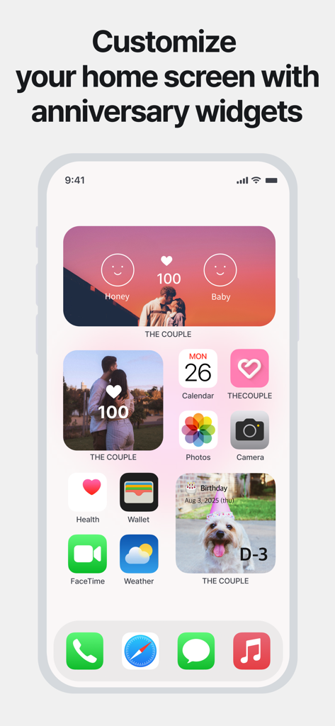 The Couple (Days in Love) - iPhone home screen with custom relationship anniversary and countdown widgets