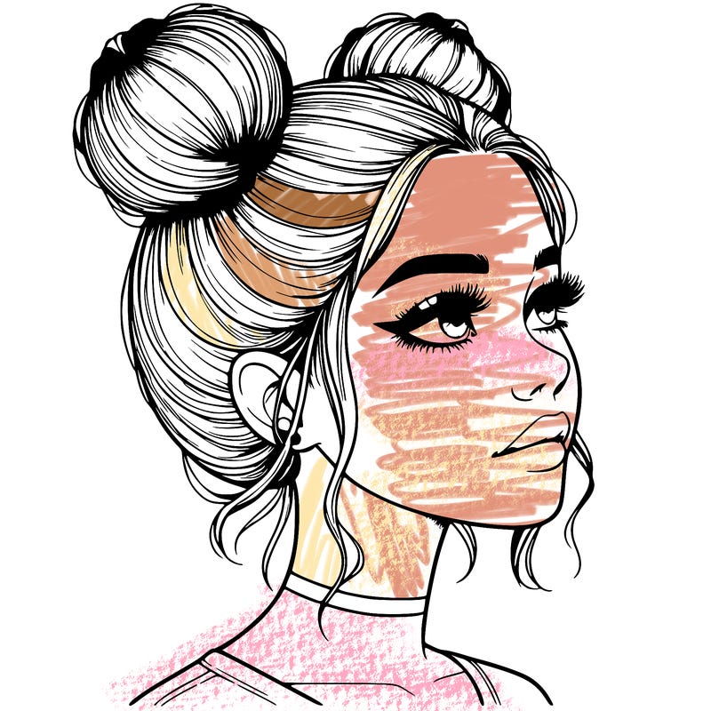 realistic girl with buns on the top of her head
