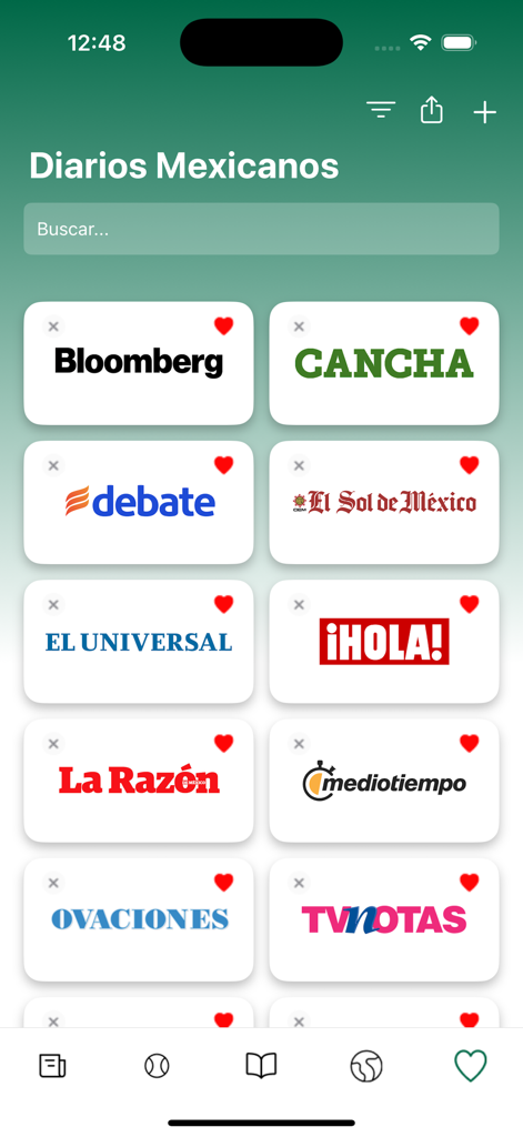 Diarios Mexicanos - Main screen of Diarios Mexicanos app showing a grid of various Mexican and international news source logos