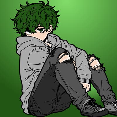 a male hoddie ripped jeans messy hair anime