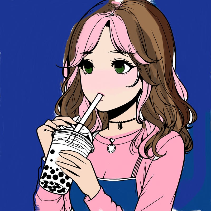 realistic girl drinking boba tea