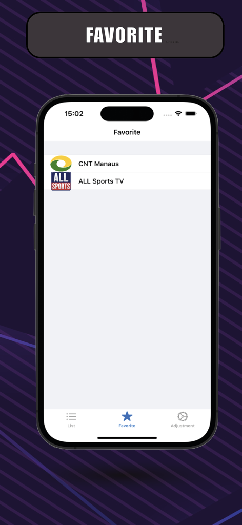 IPTV iSTB - IPTV iSTB mobile app favorites screen displaying saved channels like sports and news