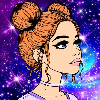 realistic girl with buns on the top of her head