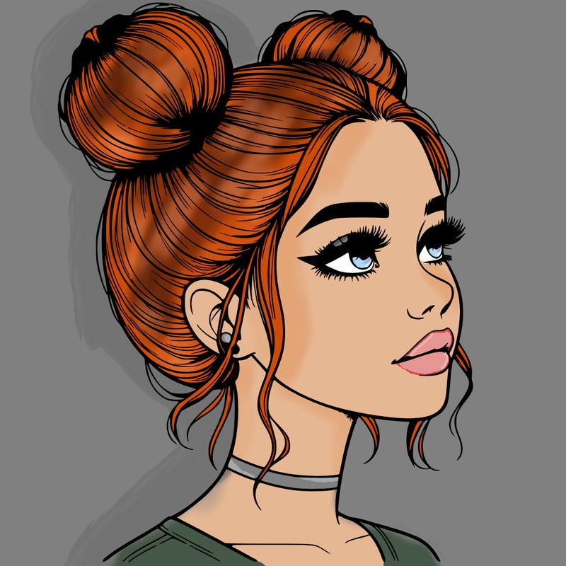 realistic girl with buns on the top of her head
