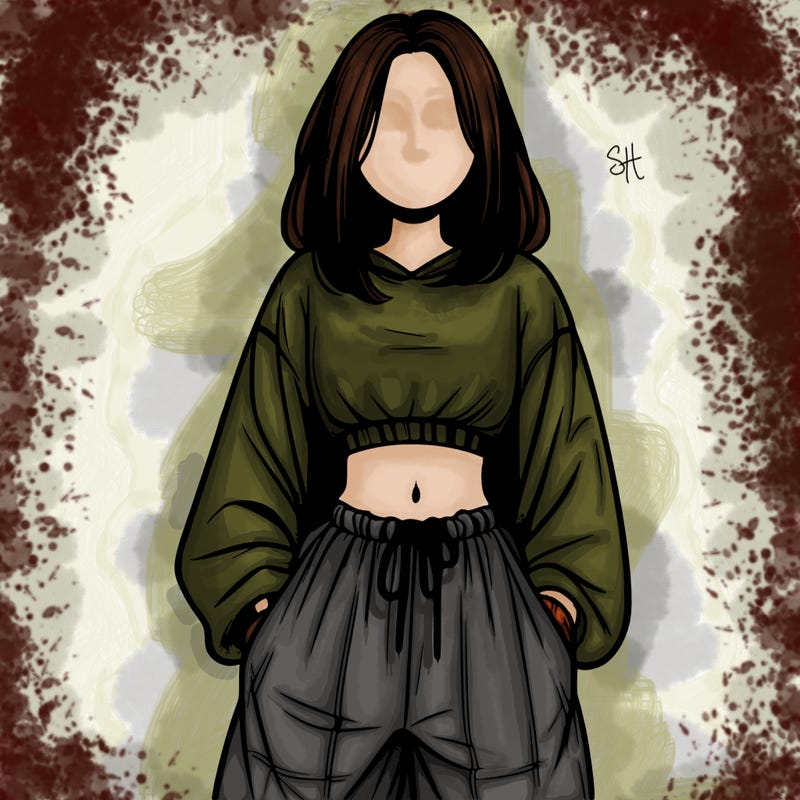 realistic girl faceless with baggy pants and a crop top