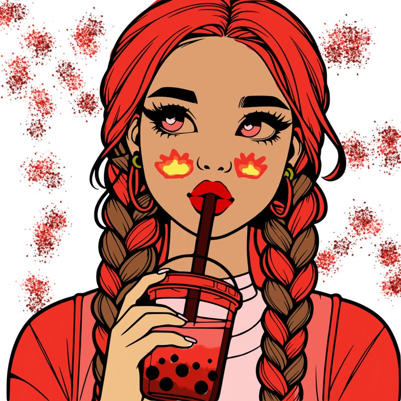 realistic girl with braided hair drinking boba