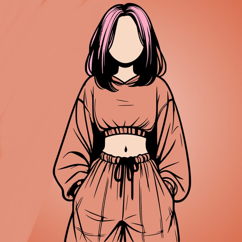 realistic girl faceless with baggy pants and a crop top