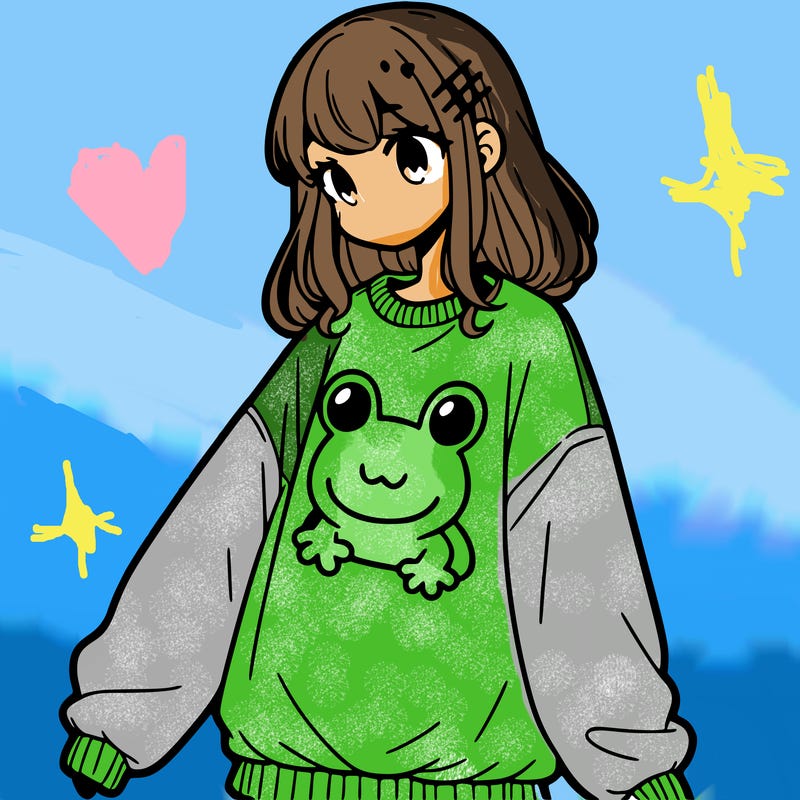 girl wearing frogging sweatshirt