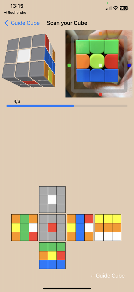 Scanning a Rubik's cube using the camera in the Solve and Scramble app
