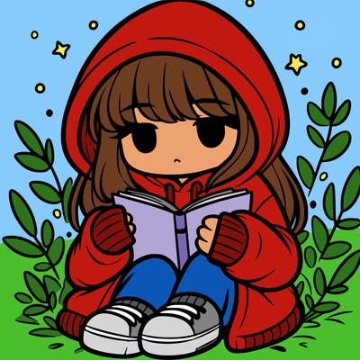 girl in oversized hoodie reading a book