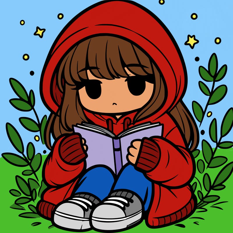 girl in oversized hoodie reading a book