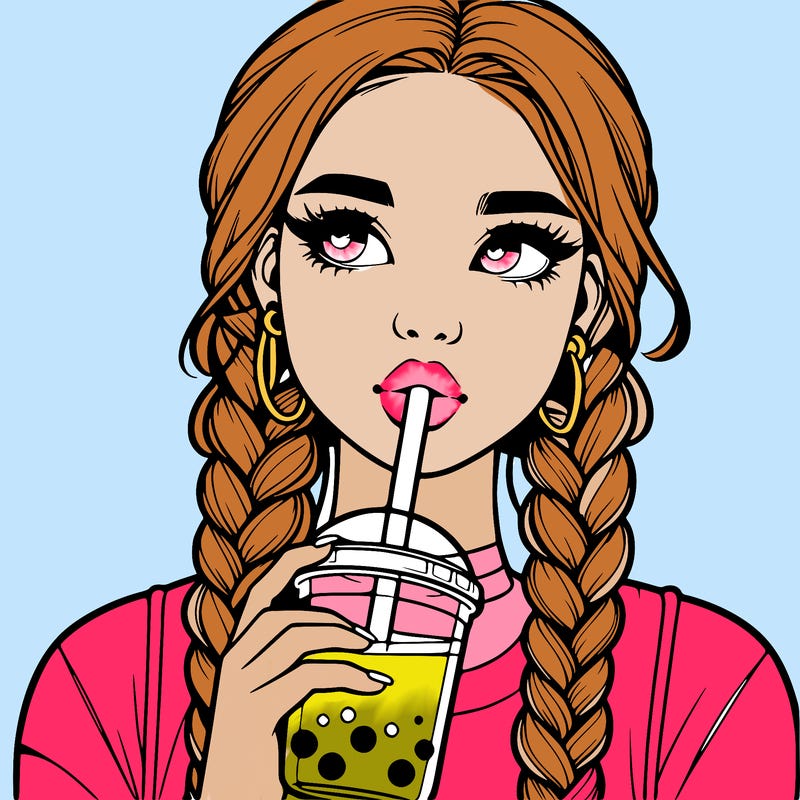 realistic girl with braided hair drinking boba