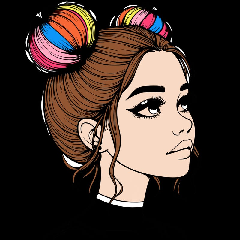 realistic girl with buns on the top of her head