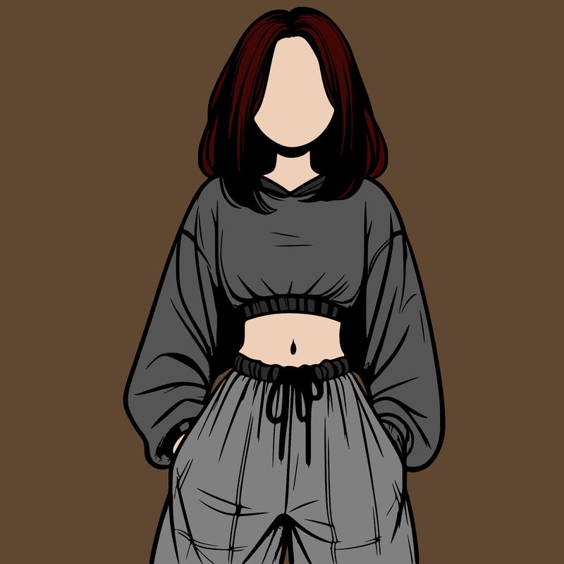 realistic girl faceless with baggy pants and a crop top
