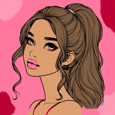 realistic girl with a ponytail on her hair and lips