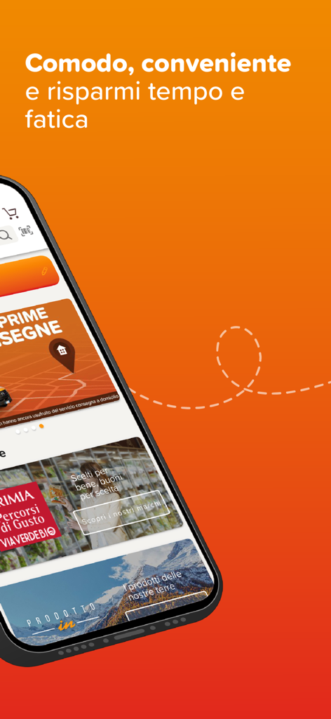 Iperal Spesa Online mobile app interface displayed on an iPhone screen against an orange background